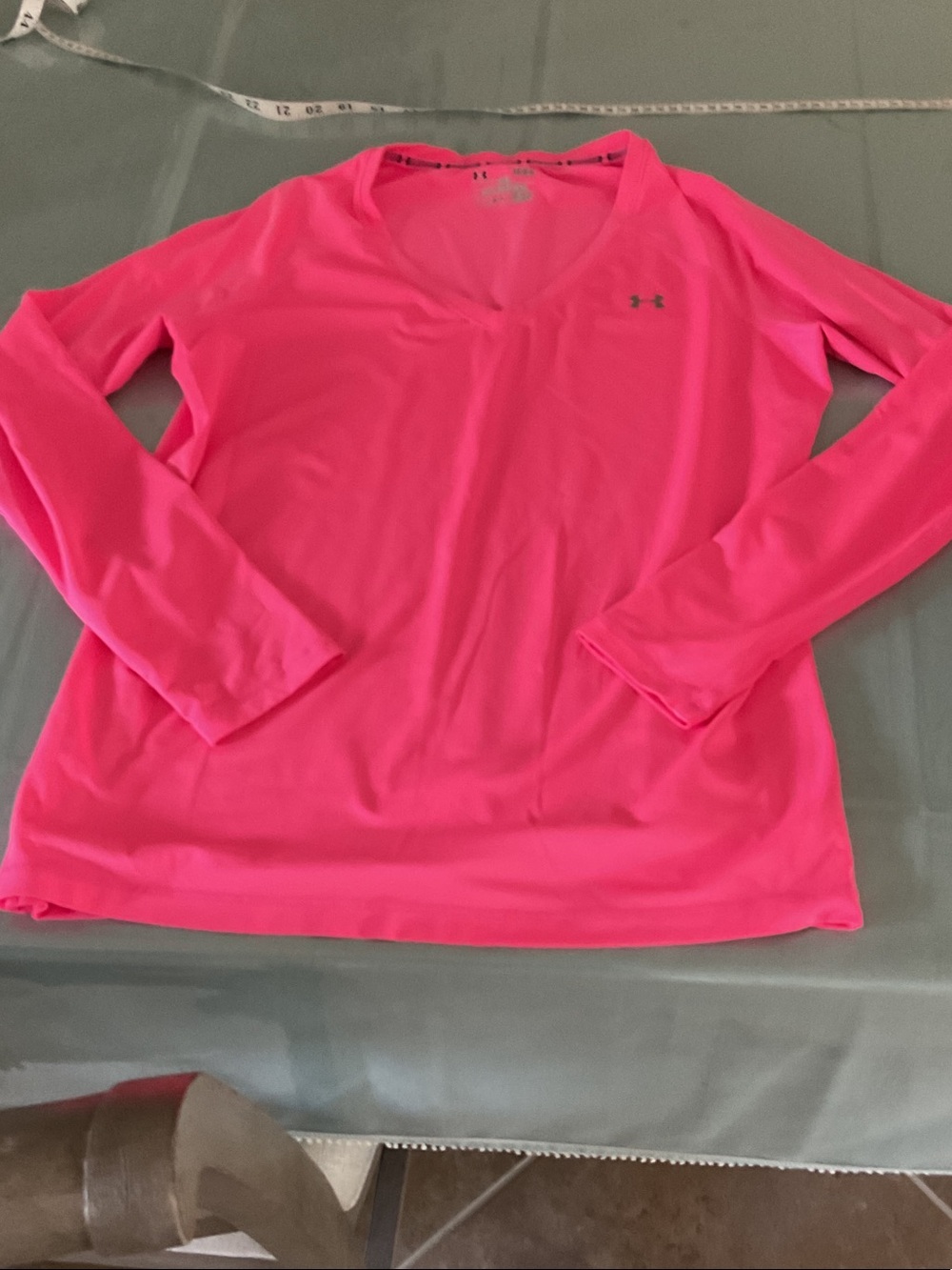 Under Armour long sleeve pink top, v neck, size large